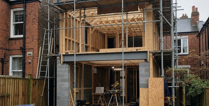 Double storey extensions with steel beams in Cardiff